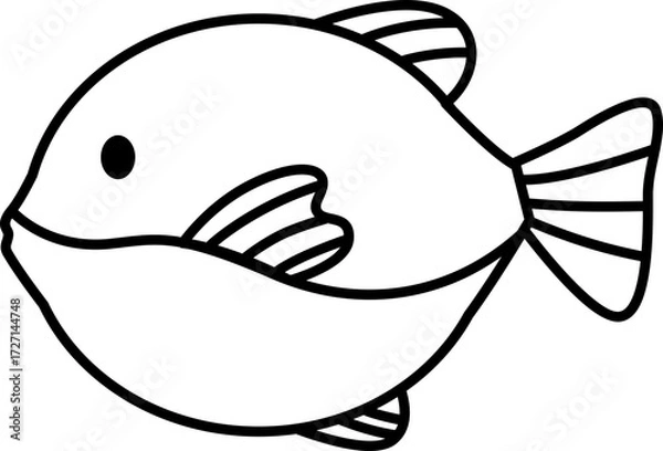Fototapeta Vector Illustration of Cartoon Fish. Simple Outline Fish Coloring Page