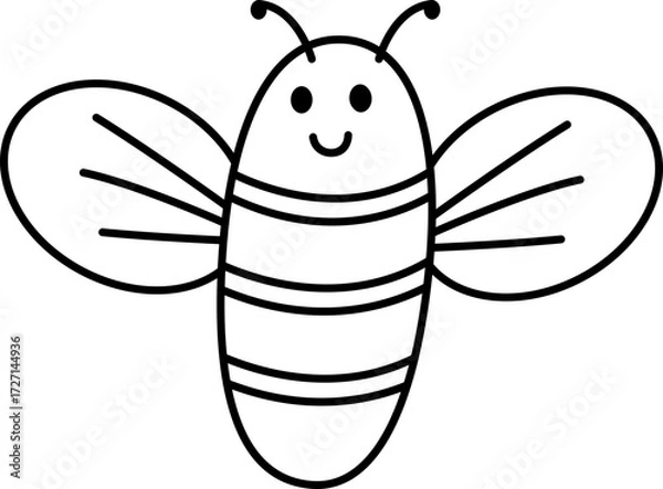 Fototapeta Vector Illustration of Cartoon Bee. Simple Outline Bee Coloring Page