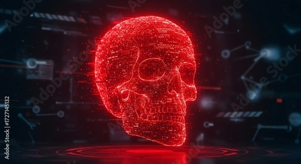 Fototapeta Digital Skull Hacking Threat Futuristic Danger Cyber Security