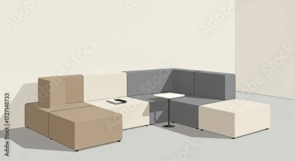 Fototapeta Modern modular sofa in a neutral room with small table illustration