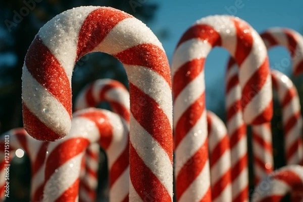 Obraz Close Up of Christmas Candy Canes with Festive Holiday Background