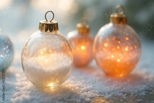 Obraz Christmas Ornaments with Snow and Warm Lights