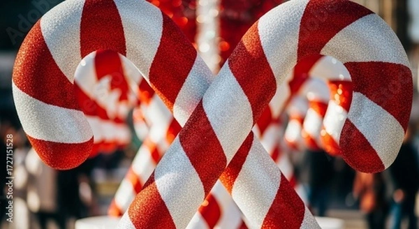 Obraz Detailed close-up of colorful Christmas candy canes with festive holiday atmosphere for seasonal design
