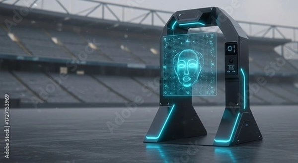 Fototapeta Futuristic Face Scan Machine at Stadium Identity and Security Check
