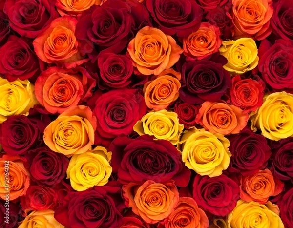 Obraz A vibrant floral display of roses in varying shades of red, orange, and yellow