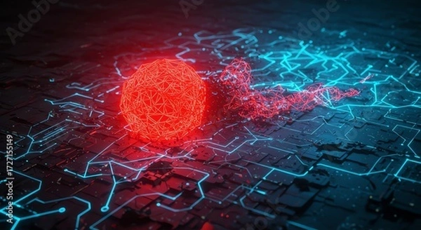 Fototapeta Futuristic Network Technology Abstract Data Sphere Transmission Red