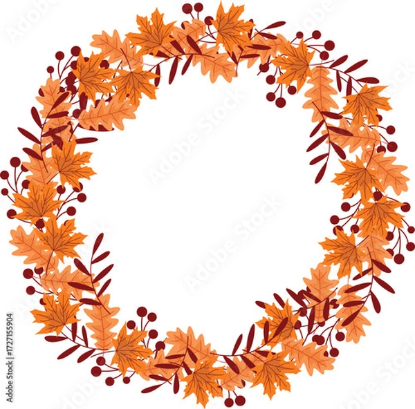 Fototapeta Circle Dried Flower and leaves vector.