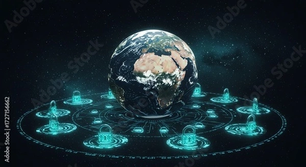 Fototapeta Global Network Security Cybersecurity Data Protection Earth Concept