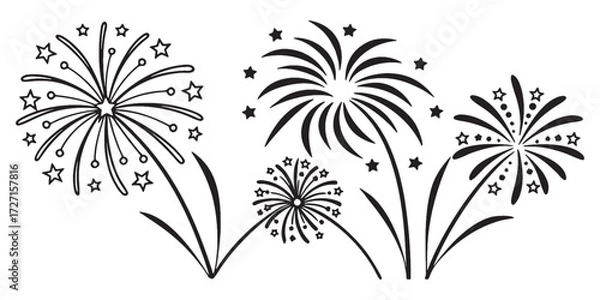 Fototapeta Celebrate with dazzling fireworks bursting with stars, perfect for invitations, posters, and festive event designs, a simple celebration