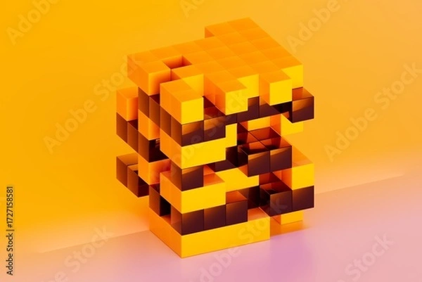 Obraz Abstract Yellow and Black Cubes in Pixel Voxel Structure 3D computer generated image