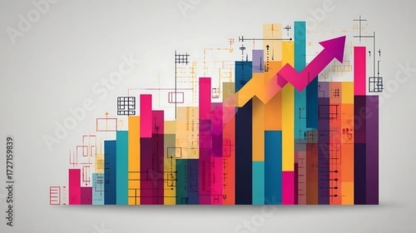 Fototapeta Colorful Data Analytics Chart with Increasing Trend Arrow in Modern Digital Style