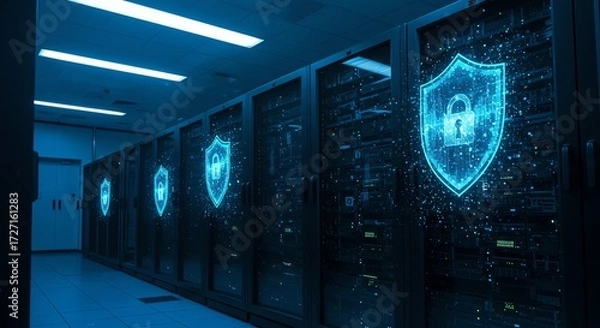 Fototapeta Secure Data Servers Network Security and Cyber Protection Concept