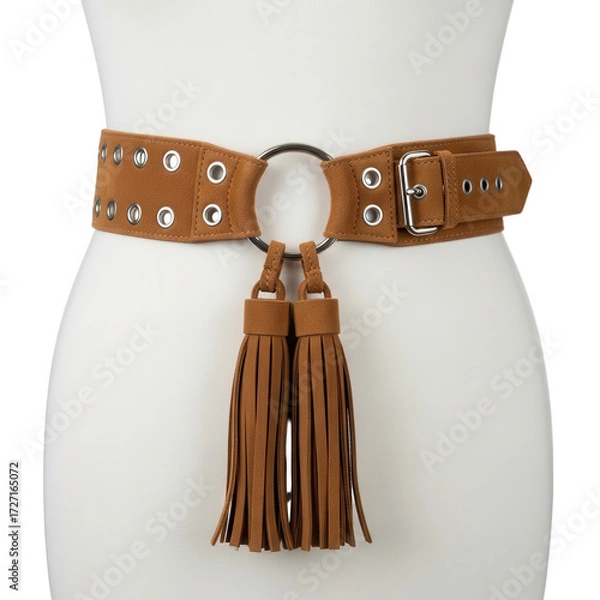 Fototapeta Brown suede belt with tassel accent isolated on transparent background