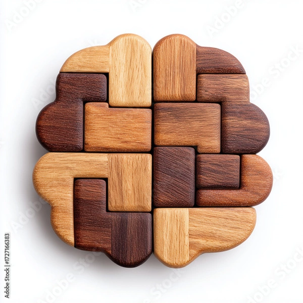 Obraz Wooden Brain Puzzle Toy with Realistic Texture Isolated on White Background