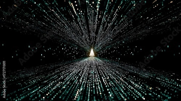 Fototapeta Abstract Digital Data Tunnel with Glowing Light and Sparkling Particles in Futuristic Style