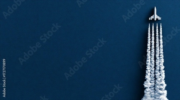 Fototapeta White Rocket Launching in Clear Blue Sky with Smoke Trail