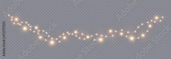 Fototapeta Realistic lamp Christmas lights isolated. Glowing led neon lights and lamps for Xmas and New year cards, banners, posters etc. Garlands design elements and decorations. Vector illustration