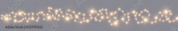 Fototapeta Realistic lamp Christmas lights isolated. Glowing led neon lights and lamps for Xmas and New year cards, banners, posters etc. Garlands design elements and decorations. Vector illustration