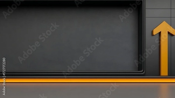 Fototapeta Modern Black Drawer with Orange Arrow Indicator and Led Lighting