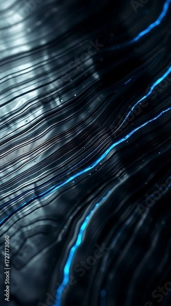 Fototapeta Abstract Damascus Steel Pattern with Glowing Blue Light and Wavy Layers