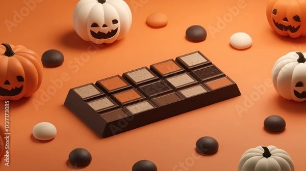 Fototapeta Chocolate bar halloween night flat design top view scary theme 3D render Triadic Color Scheme.