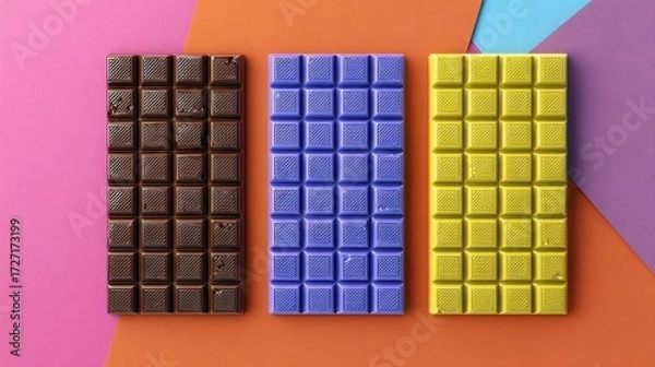 Fototapeta Chocolate bar halloween night flat design top view scary theme 3D render Triadic Color Scheme.