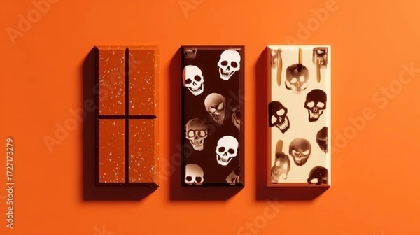 Fototapeta Chocolate bar halloween night flat design top view scary theme 3D render Triadic Color Scheme.