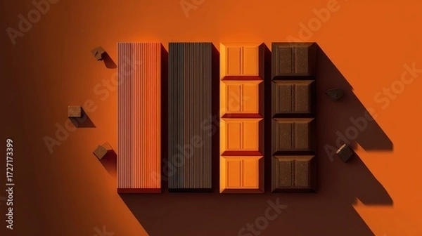 Fototapeta Chocolate bar halloween night flat design top view scary theme 3D render Triadic Color Scheme.