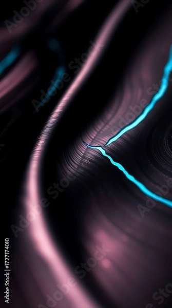 Fototapeta Abstract Damascus Steel Pattern with Glowing Blue Light and Wavy Layers