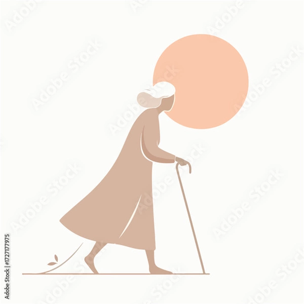 Fototapeta Vector of a grandmother walking with a cane