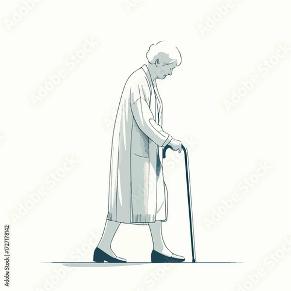 Fototapeta Vector of a grandmother walking with a cane