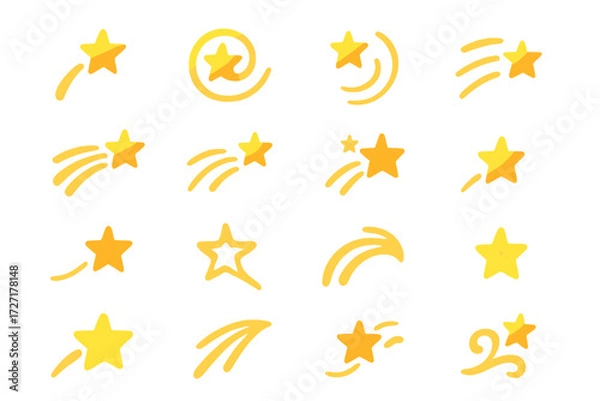 Fototapeta Star flat icon set. featuring shooting star, swirling star, twinkling star, comet, sparkling star symbols