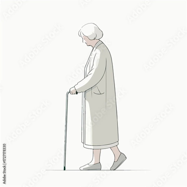 Fototapeta Vector of a grandmother walking with a cane