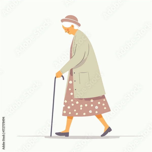 Fototapeta Vector of a grandmother walking with a cane