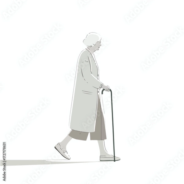 Fototapeta Vector of a grandmother walking with a cane