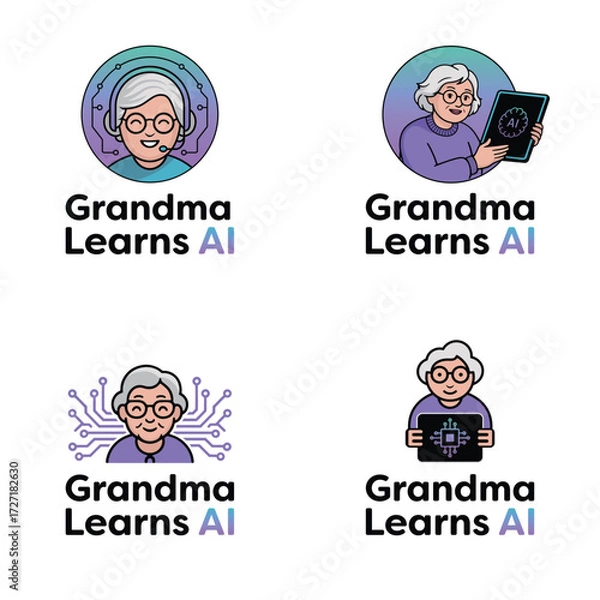 Fototapeta Grandma learns AI logo collection