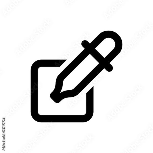 Fototapeta A simple black line drawing of an eyedropper tool icon placed inside a square outline shape design