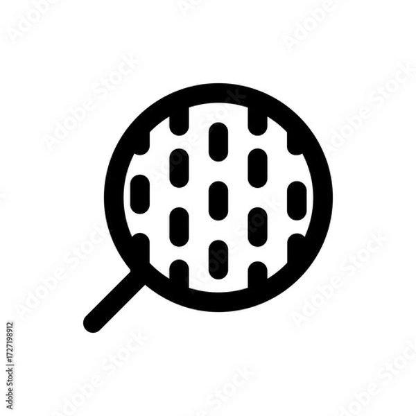 Fototapeta A simple black and white line drawing of a round object with a grid pattern and a handle attached to it