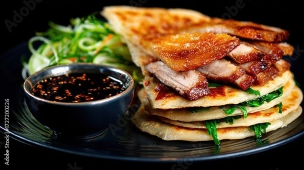 Fototapeta Crispy roasted pork panini stack