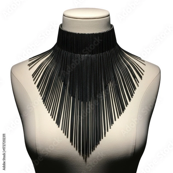 Fototapeta Black fringe statement necklace on mannequin isolated on transparent background