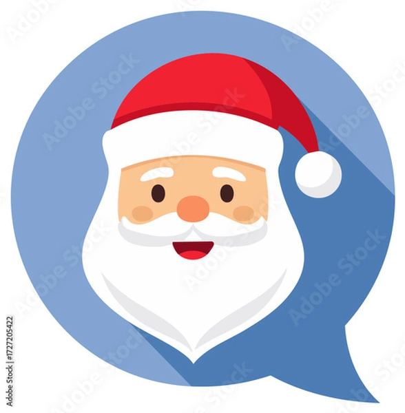 Fototapeta Flat design Santa Claus head in a speech bubble icon for Christmas communication and holiday greetings