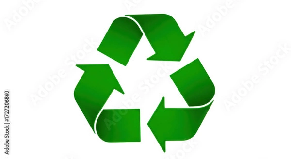 Fototapeta Isolated Green Recycling Symbol Arrows Pointing Rotationally for Package Labels and Signage