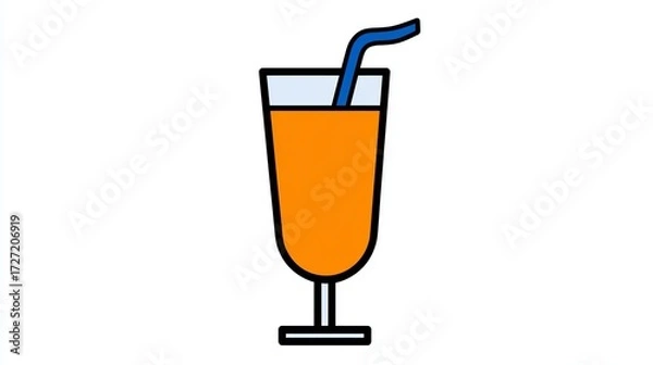 Fototapeta A stylized illustration of a tall glass filled with orange liquid and a blue straw, depicted in a simple, modern graphic style.