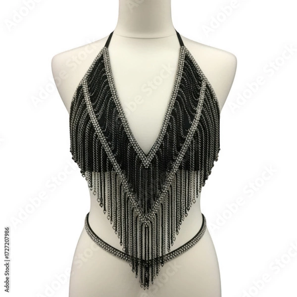 Fototapeta Beaded fringe halter top with chain detail isolated on transparent background