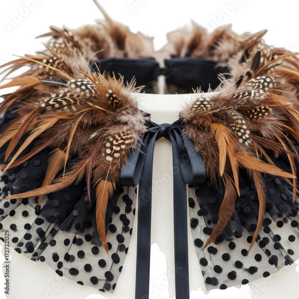 Fototapeta Feather and lace collar accessory isolated on transparent background