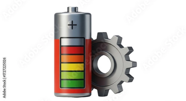 Fototapeta Isolated battery energy optimization with engineering gear, energy efficiency and power