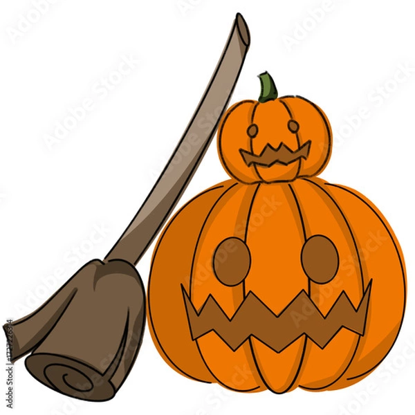 Obraz halloween pumpkin with broom