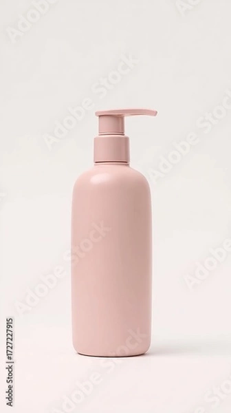 Fototapeta A minimalist pink pump bottle against a clean white background, showcasing a sleek and modern design.