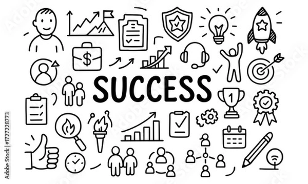 Fototapeta Business success icons set in linear style for innovative marketing and collaboration