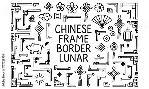 Fototapeta Traditional chinese decorative borders and elements with lunar new year symbols